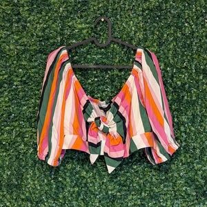 Eloquii Striped Front Tie Cropped Top, Size 16